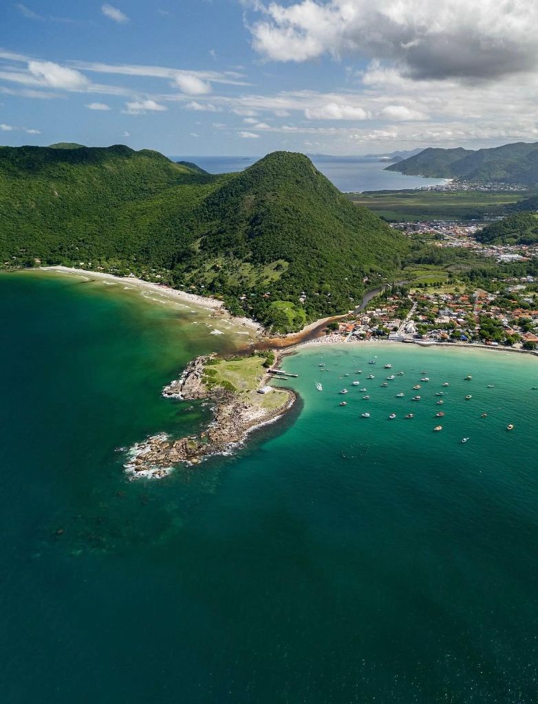 Aerial view bay and mountains